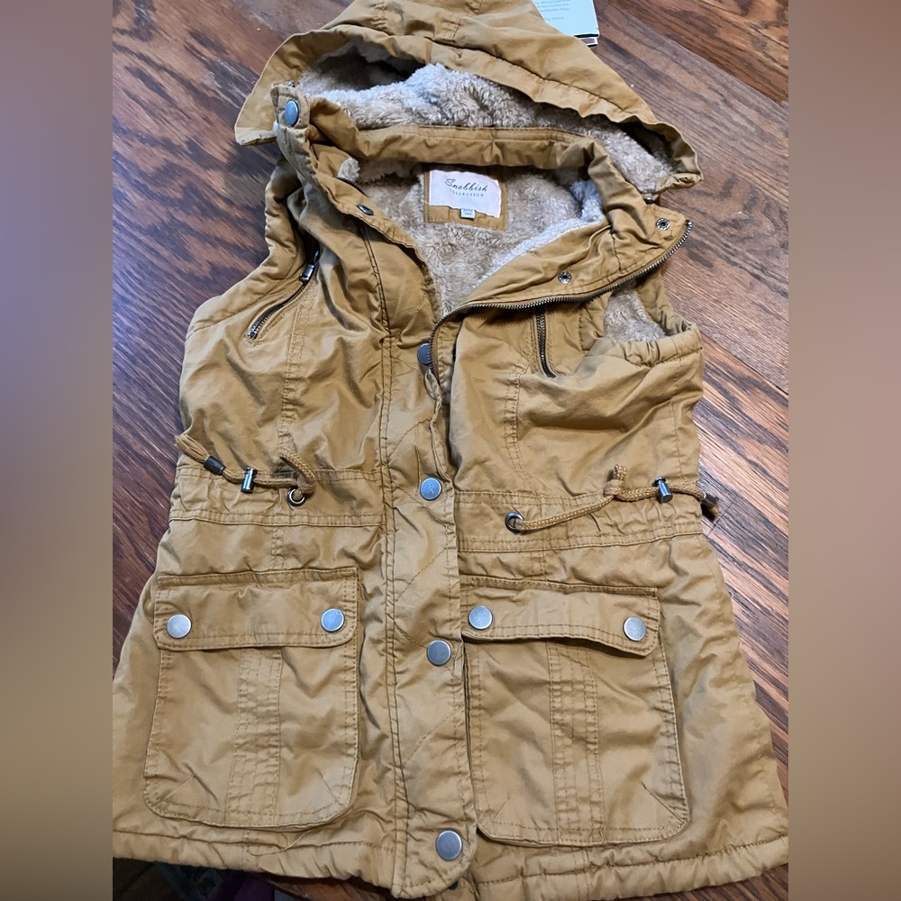 Snobbish collection mustard Hooded Vest with Faux Fur Lining
